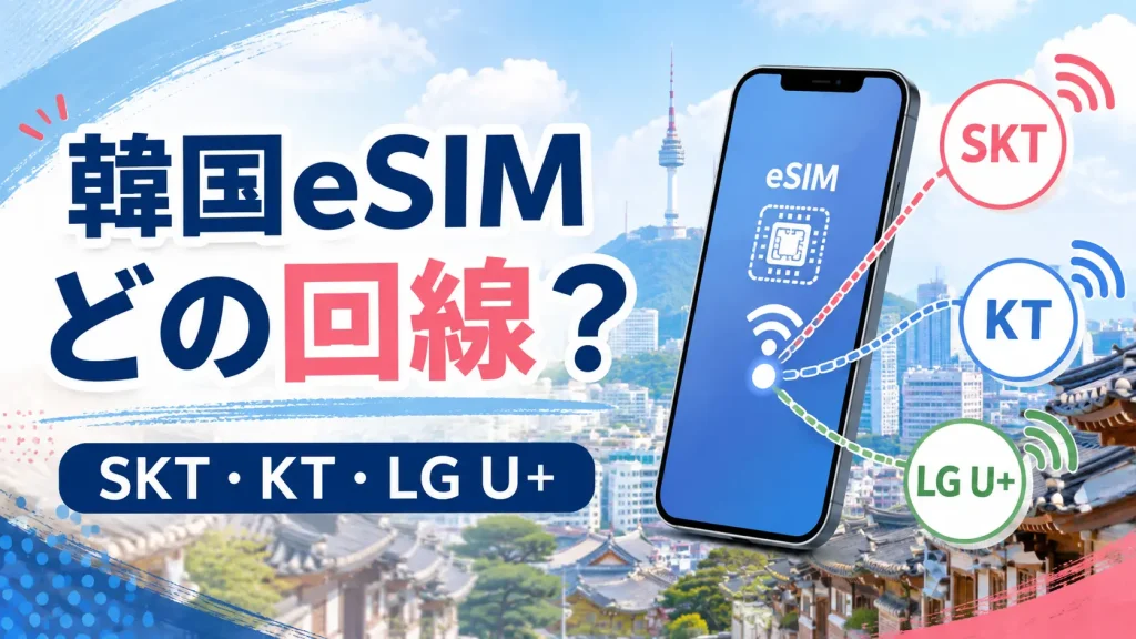 韓国eSIMでSKT・KT・LG U+の回線選びを表したアイキャッチ