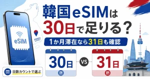 韓国eSIMの30日と31日を比較して1か月滞在に必要な日数を確認するイメージ